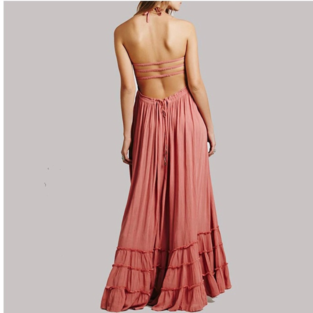 Maxi backless pink summer dress